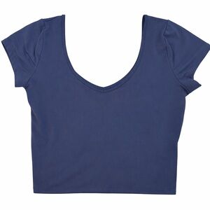 Hollister Navy Blue V Neck Crop Top Size L | Casual Basic Tee